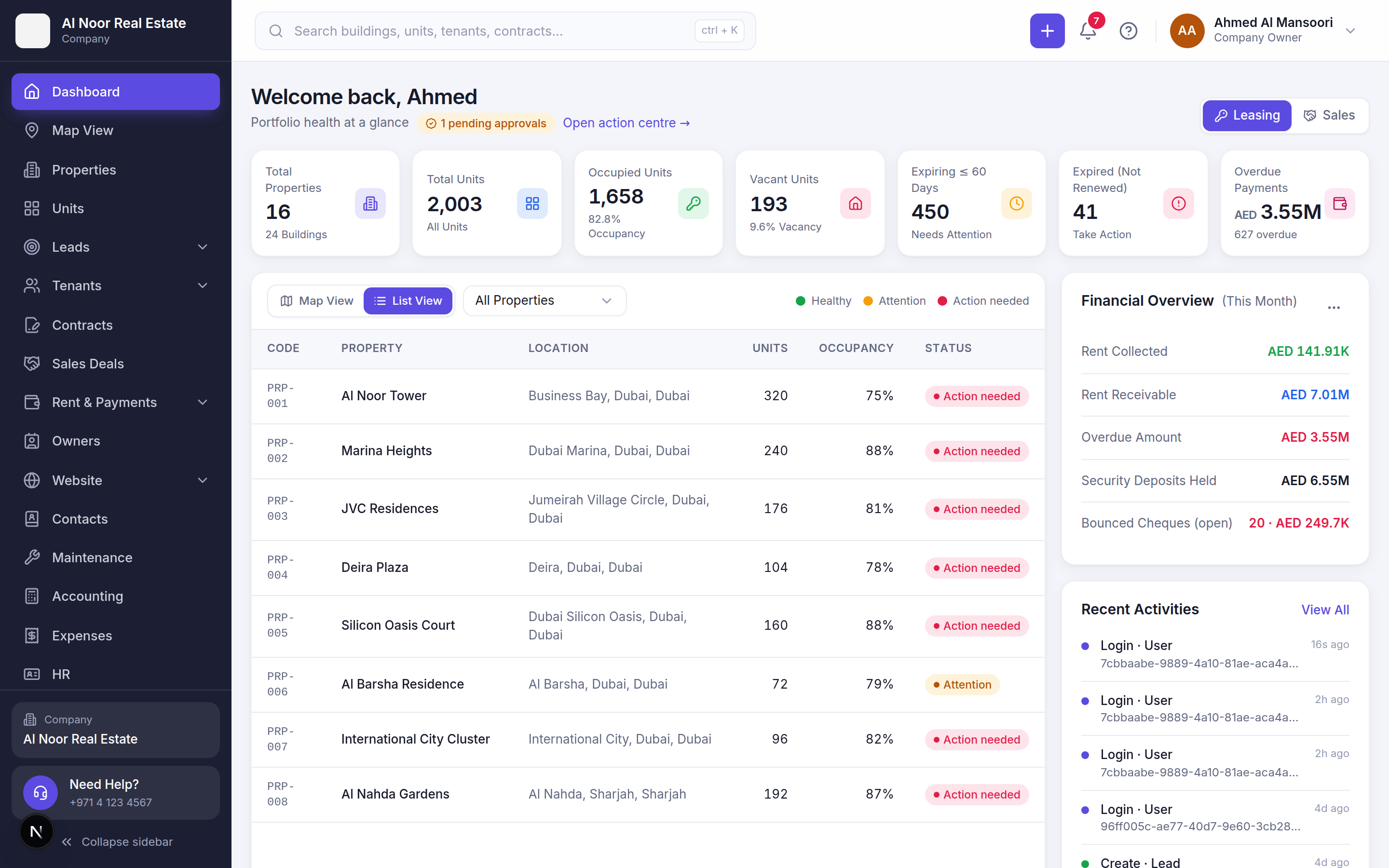 Quick Property portfolio dashboard